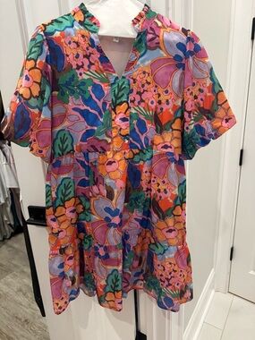THML Floral V-Neck Short Sleeve Dress